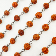 Wood - Rudraksha Round Shape Oxidized Wire Chain.